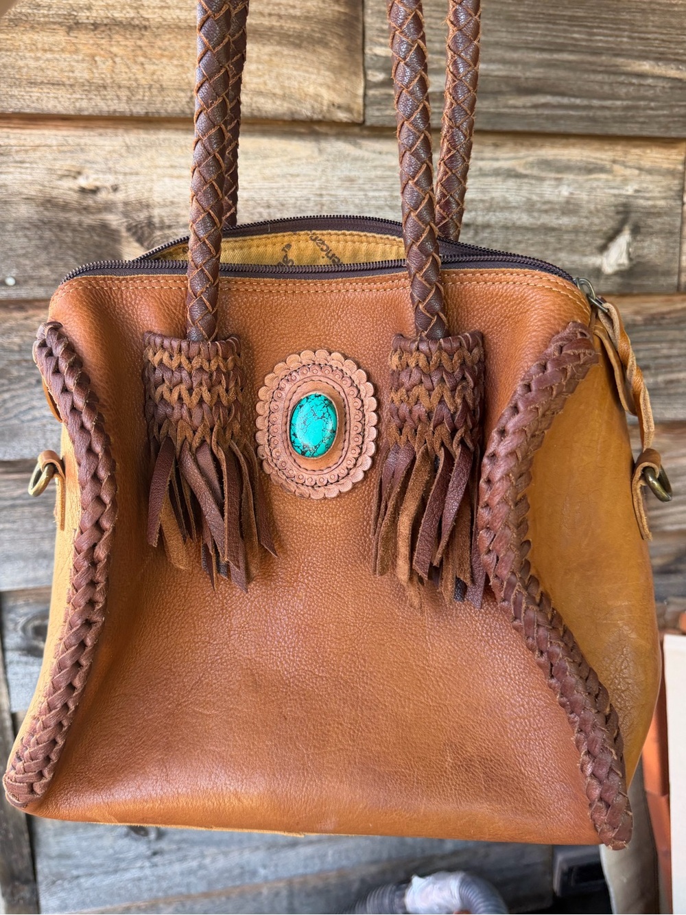 American Darling Western Leather Speedy Bag Turquoise Fringe rare factory error